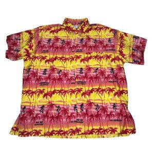 Rima Shirt Men XL Caribbean Me Crazy Red Yellow Button Front Hawaiian Palm Tree